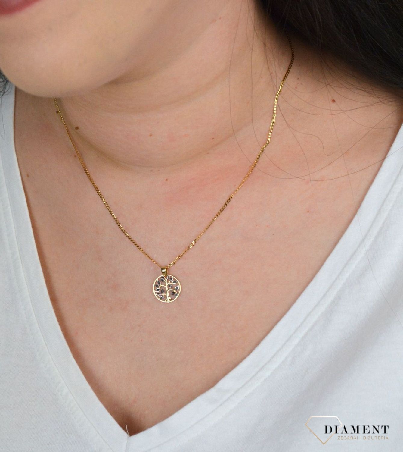 Złota zawieszka 'Drzewko szczęścia z białym złotem' ZA 4644A.jpg